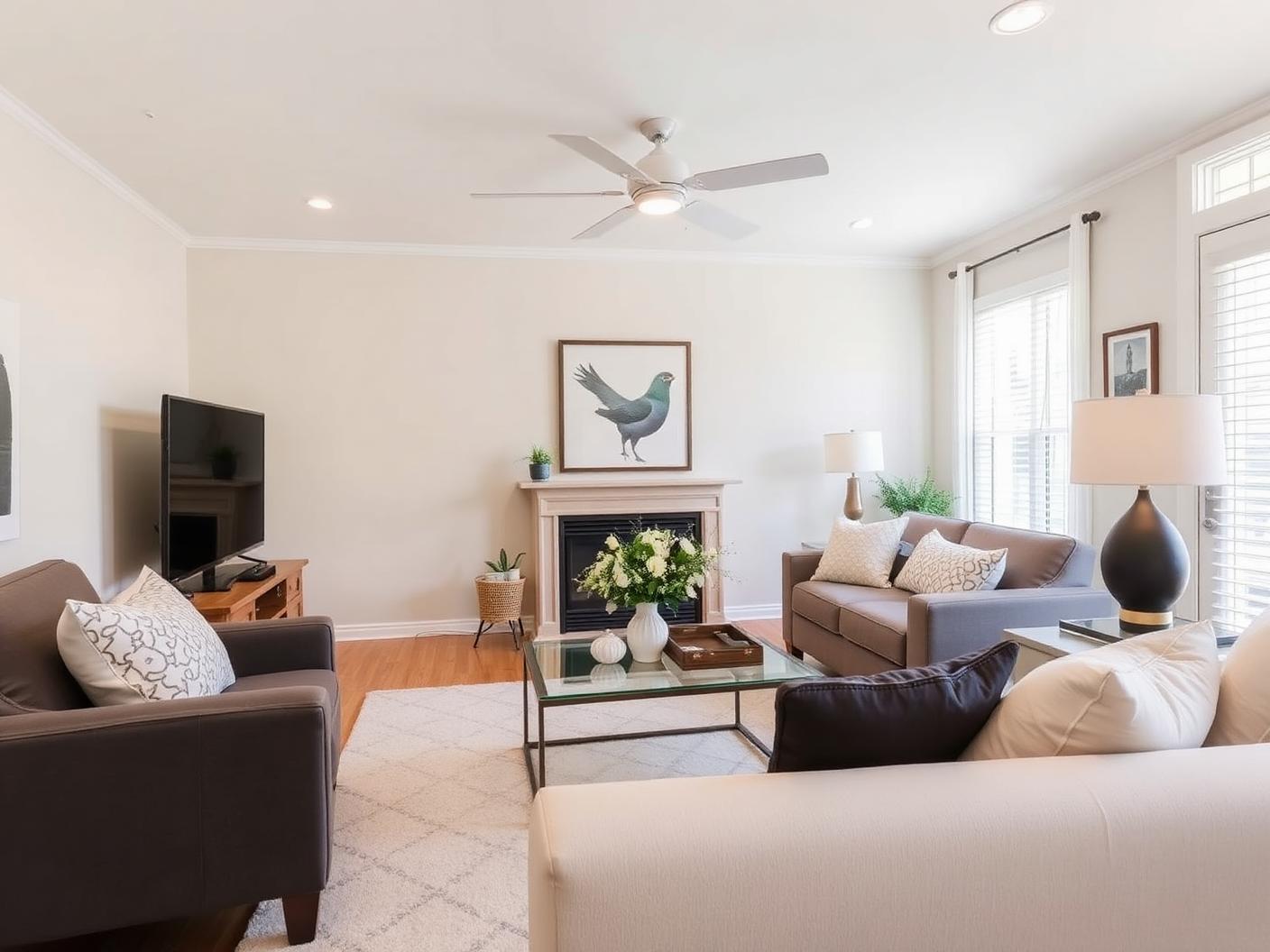 Spotless staged living room ready for listing photography