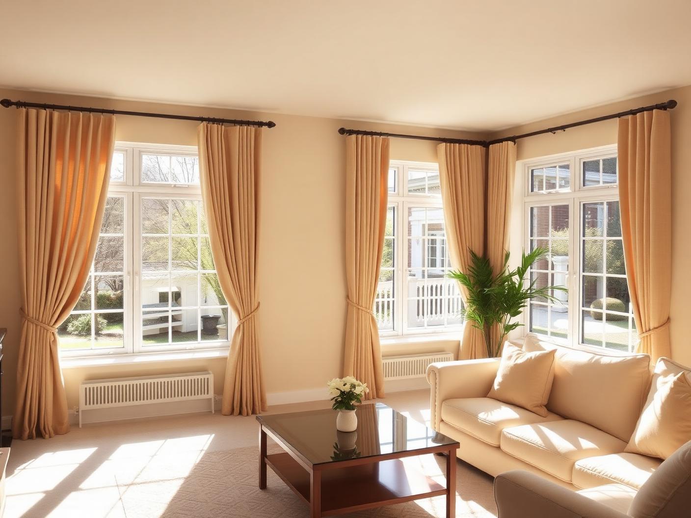 Sunlit living room with freshly cleaned interior windows and sills